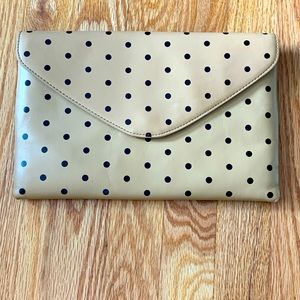 J crew leather polka dot clutch